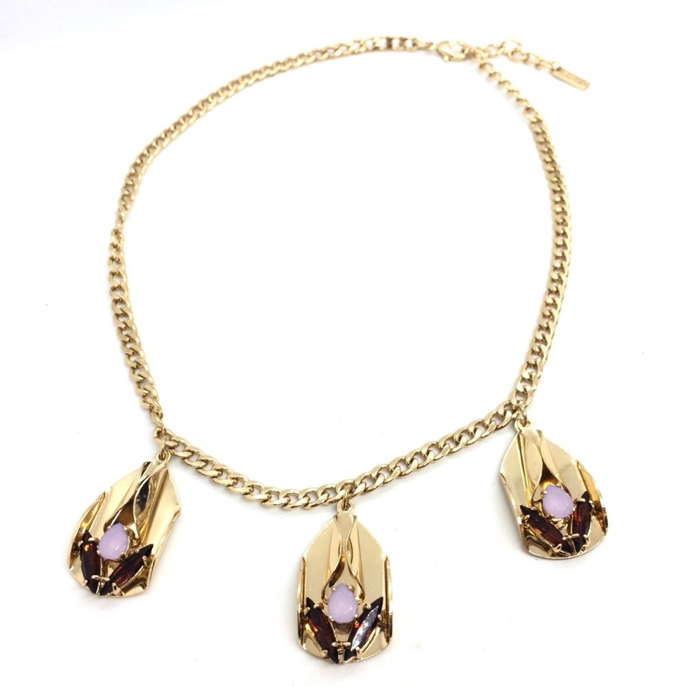 3/$30 JEWELMINT ART DECO STYLE GOLD STATEMENT NECKLACE OPAL RHINESTONE CHAIN